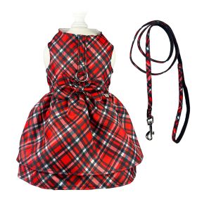 Classic Red Plaid Harness Dress for Dogs with Matching Leash (Color: Red, size: XL)