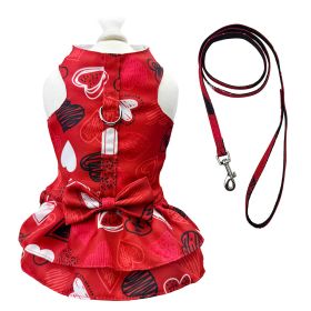 Chic Abstract Hearts Dog Harness Dress with Leash (Color: Red, size: XL)