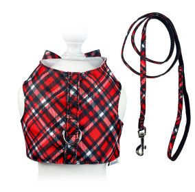 Timeless Red Plaid Harness Vest & Leash Set (Color: Red, size: XS)