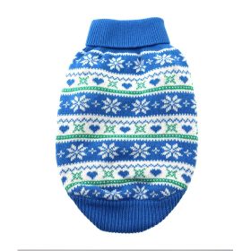 Winter Wonderland Dog Sweater – Snowflake & Heart Print (Color: Blue, size: XX-Small)