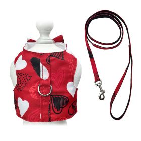 Chic Abstract Hearts Dog Harness Vest with Leash (Color: Red, size: M)