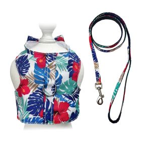 Tropical Hawaiian Dog Harness Vest with Matching Leash (Color: Multi, size: M)