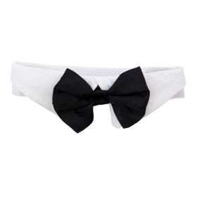Elegant White Dog Collar with Black Satin Bow Tie (size: X-Large)