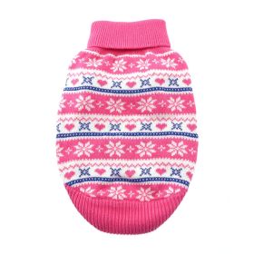 Winter Wonderland Dog Sweater – Snowflake & Heart Print (Color: Pink, size: large)