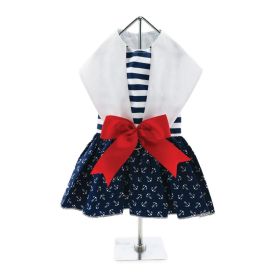 Sailor-Style Nautical Dog Dress with Matching Leash (size: X-Large)
