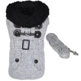 Luxury Grey Herringbone Dog Harness Coat & Matching Leash (size: large)