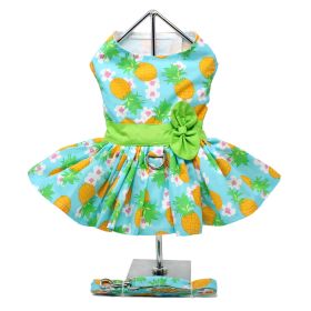 Tropical Pineapple Luau Dog Harness Dress with Matching Leash (size: large)