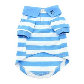Preppy Striped Dog Polo Shirt (Color: Blue Niagara and White, size: large)
