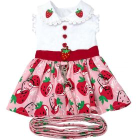 Sweet Strawberry Picnic Dog Dress with Matching Leash (size: small)