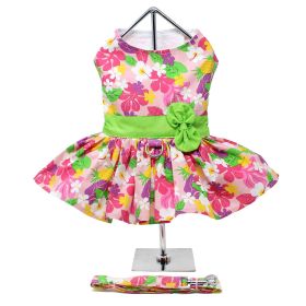 Tropical Pink Hawaiian Floral Dog Harness Dress with Matching Leash (size: X-Small)