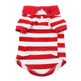 Preppy Striped Dog Polo Shirt (Color: Flame Scarlet Red and White, size: medium)