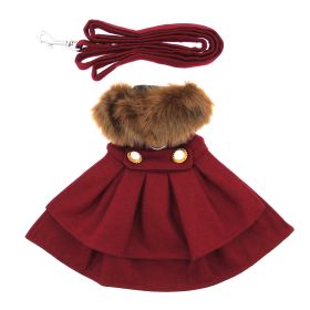 Elegant Wool Dog Harness Coat with Fur Trim (Color: Burgundy, size: medium)